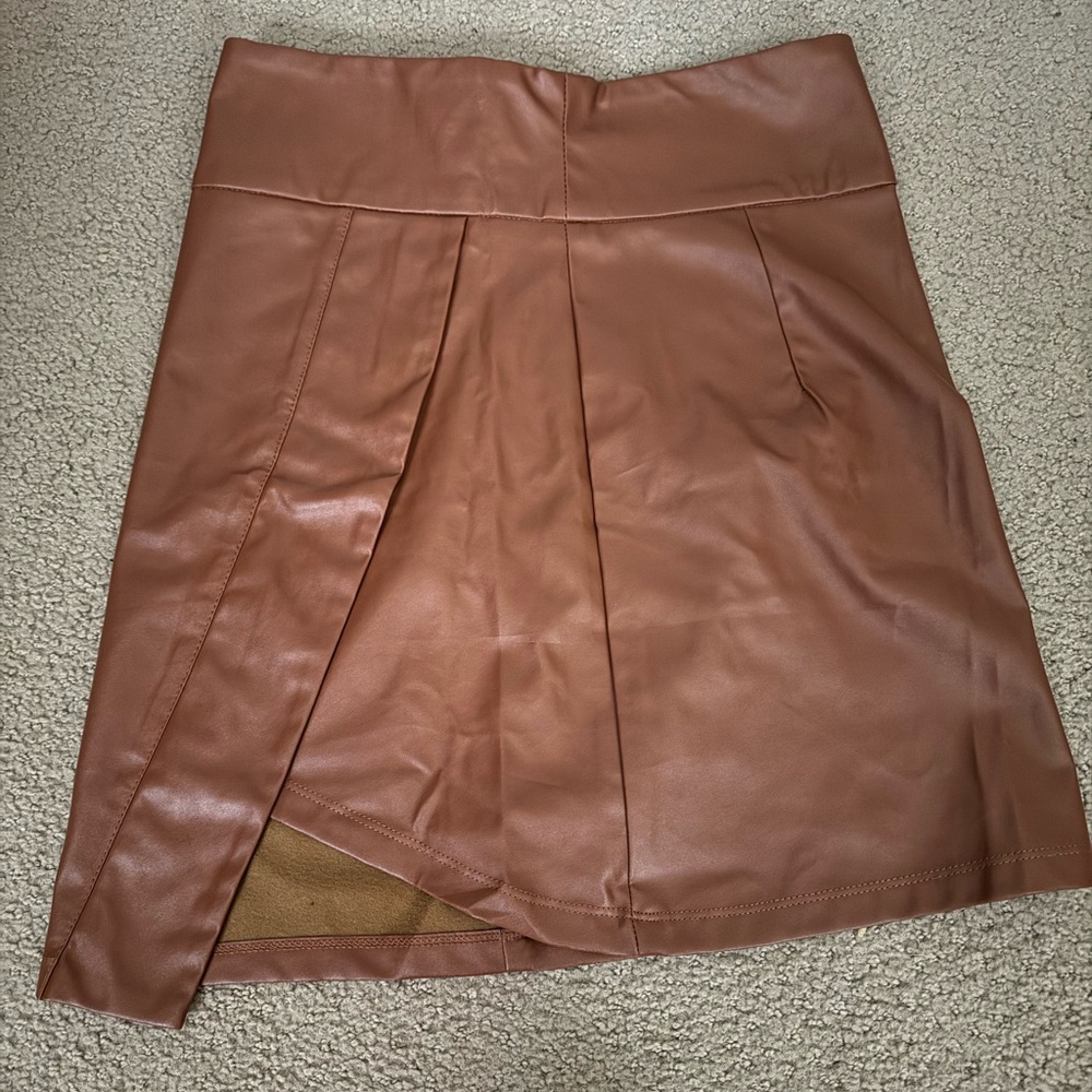 SHEIN Brown Faux Leather Mini Skirt
